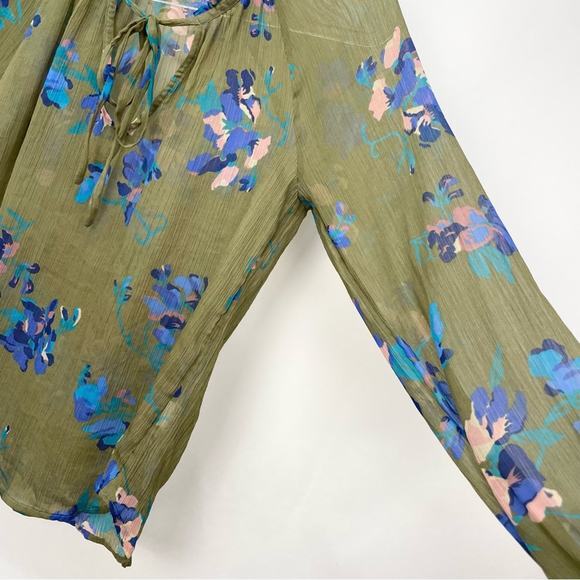 French Connection Silk Blouse Size 10 Floral Long‎ Sleeve Tie Neck - Picture 7 of 10